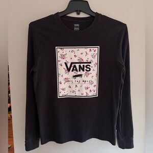 Vans Black Long Sleeve Tee with Floral Skate Graphic Medium